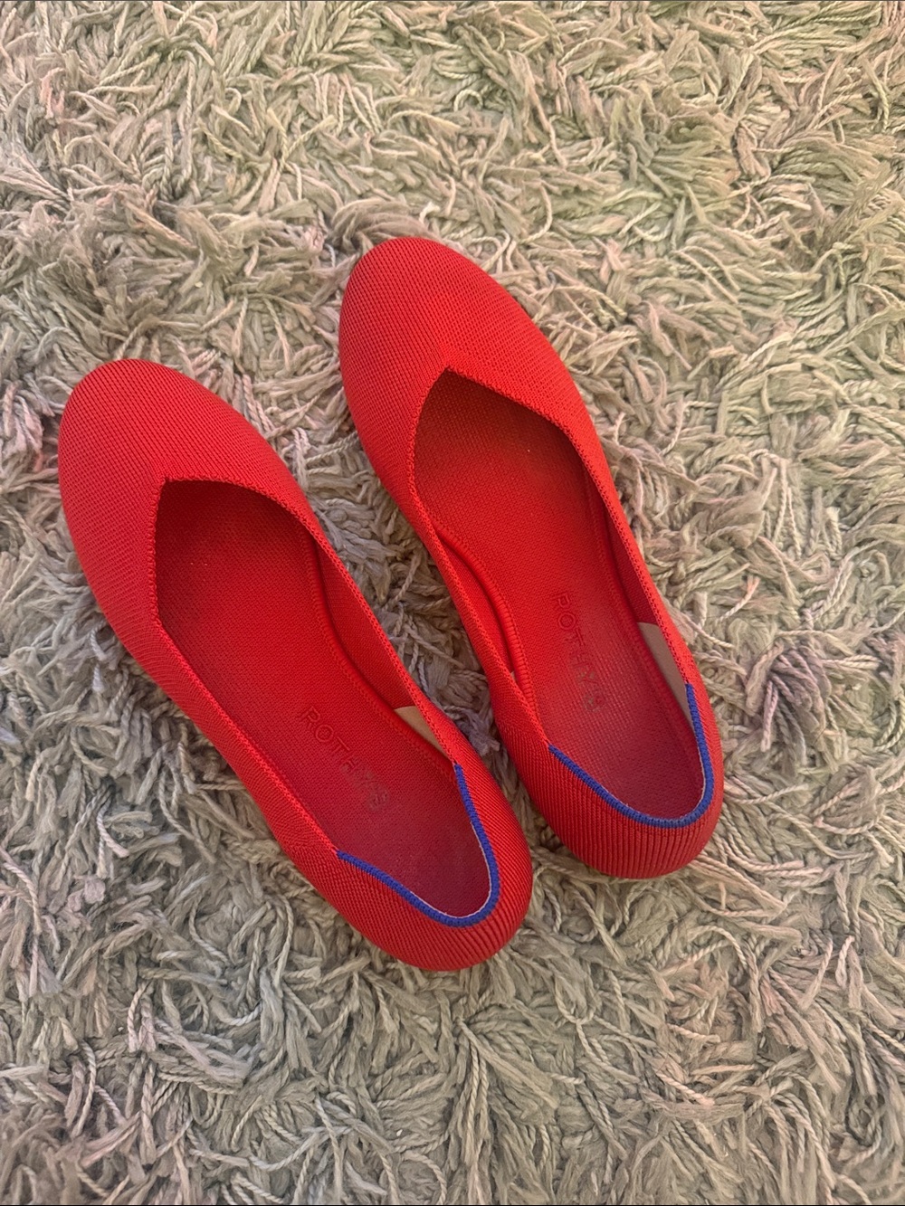 Rothy's The Flat Round Toe Slip-On Ballet Flats Cherry Solid Womens 8.5
